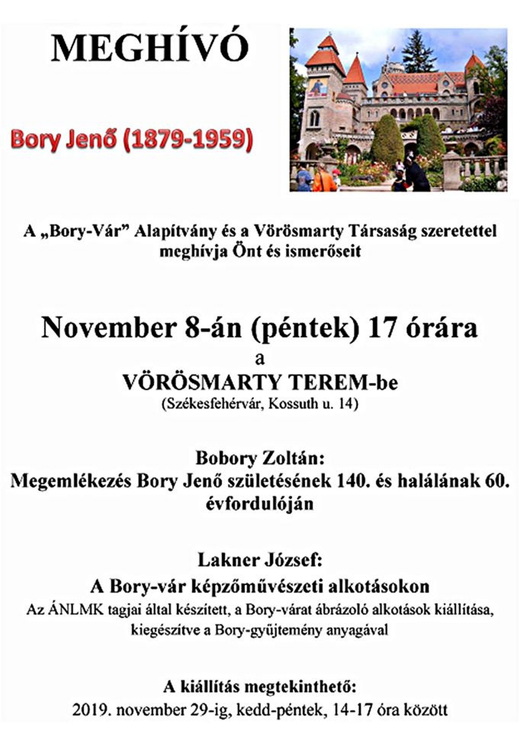 Megemlékezés Bory Jenő születésének 140. halálának 60. évfordulóján a Vörösmarty teremben